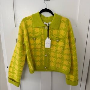 English Factory Yellow Green Houndstooth Cardigan NWT